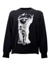 Sacai Cat-print Crew-neck Sweater In Black