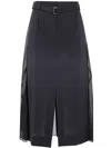Sacai Pleated Sheer Chalk Stripe Belted Midi Skirt