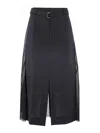 Sacai Pleated Sheer Chalk Stripe Belted Midi Skirt In Blue