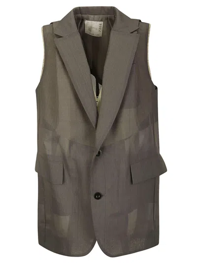 Sacai Chalk Stripe / Glencheck Waistcoat In Grey