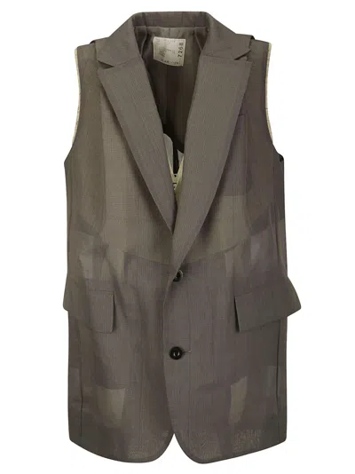 Sacai Chalk Stripe / Glencheck Vest In Gray