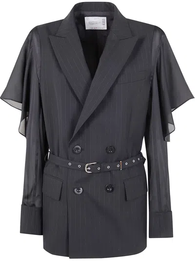 Sacai Chalk Stripe Jacket In Black