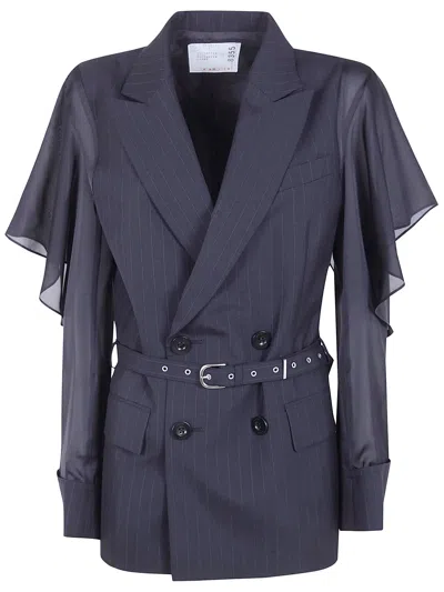 Sacai Chalk Stripe Jacket In Blue