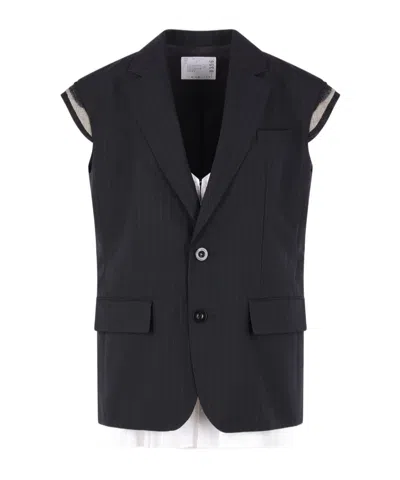 Sacai Chalk Stripe Vest In Blue