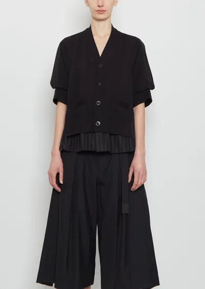 Sacai Chalk Stripe X Cotton Knit Cardigan In Black