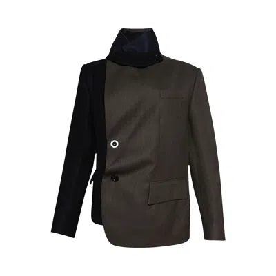 Pre-owned Sacai Chalk Stripe X Wool Melton Jacket 'khaki/navy' | Tan | Women's Size 2