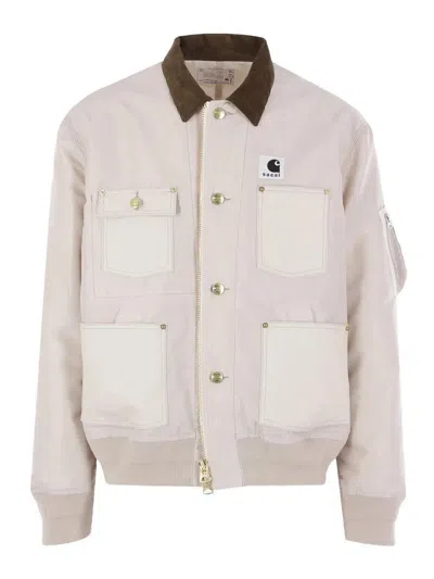 Sacai X Carhartt Wip Nylon Bomber Jacket In White