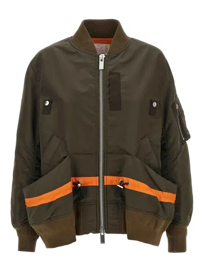 Sacai Drawstring Bomber Jacket In Green