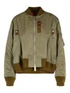 Sacai Nylon Bomber Jacket Front Pockets In Green