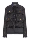 Sacai Tweed And Denim Blouson In Blue