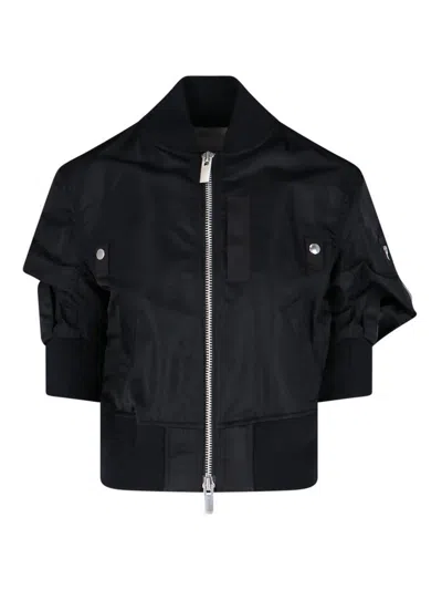 Sacai Womens Black Relaxed-fit Round-neck Shell Jacket