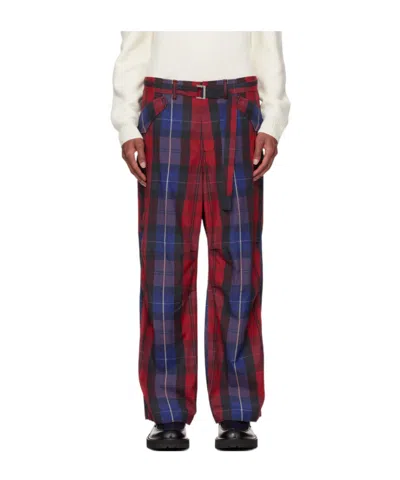 Sacai Check Casual Pants In Red