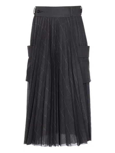 SACAI CHECK-PATTERN PLEATED SKIRT