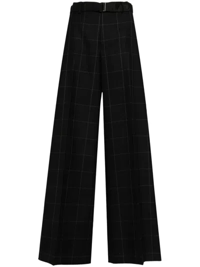 Sacai Check-pattern Wide-leg Trousers In Black  