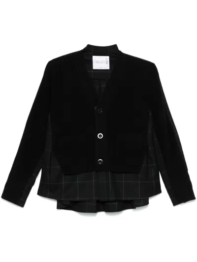 Sacai Checked Cardigan In Black