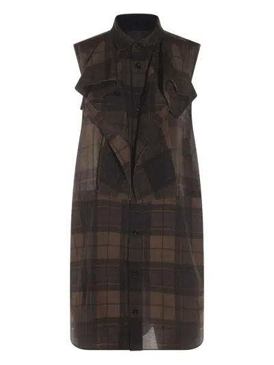 Sacai Checked Dress In Kaki