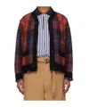 Sacai Checked Knitted Cardigan In Multicolor