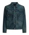 Sacai Checked-lining Denim Jacket In Green