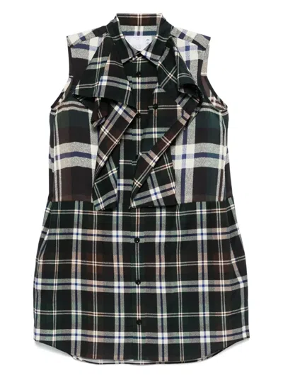 Sacai Checked Mini Dress In Green