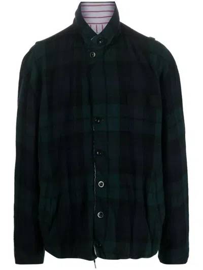 Sacai Checked Reversible Wool Jacket In Green