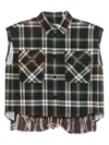 Sacai Womens Plaid-print Pleated Sleeveless Woven Shirt Green Brown In Black