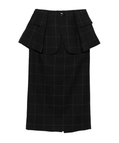 Sacai Checked Skirt In Schwarz