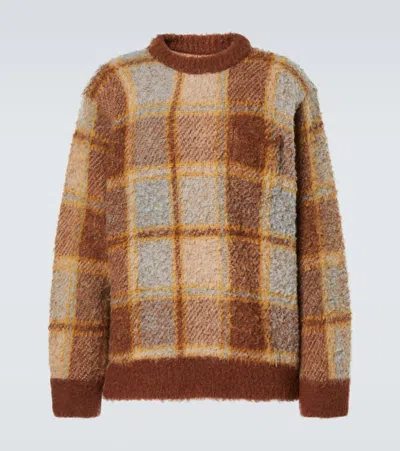 Sacai Checked Wool-blend Sweater In Brown