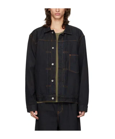 Sacai Chest Pocket Sewn Denim Coat In Black