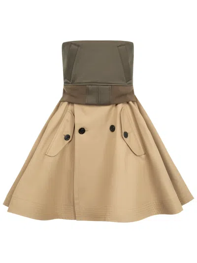 Sacai Chic Strapless Mini Dress In Kaki