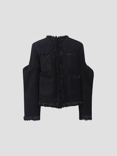 Sacai Chic Tweed Jacket In Blue