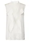 Sacai Chiffon And Satin Pullover With Ruffled Detail In White