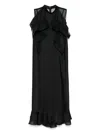 Sacai Sleeveless Turtleneck Midi Dress With Ruffled Sheer Panels In Black