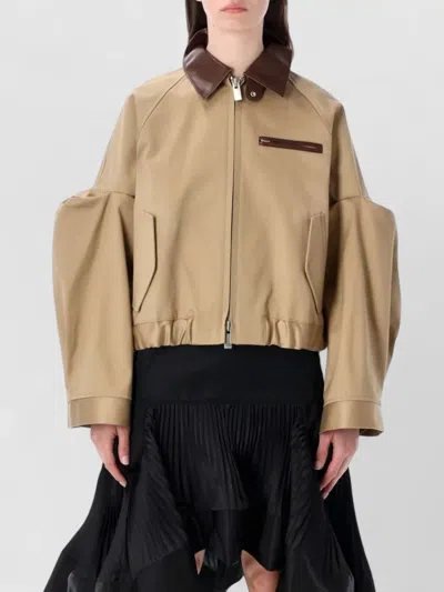 Sacai Chino Bomber Jacket Long Sleeves Contrast Collar In Nude