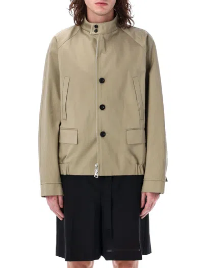 Sacai Chino Jacket With Band Collar And Functional Pockets In Black