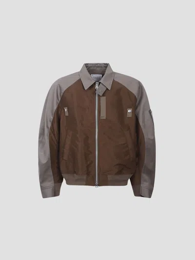 Sacai Chino Twill Blouson Jacket In Gray/brown