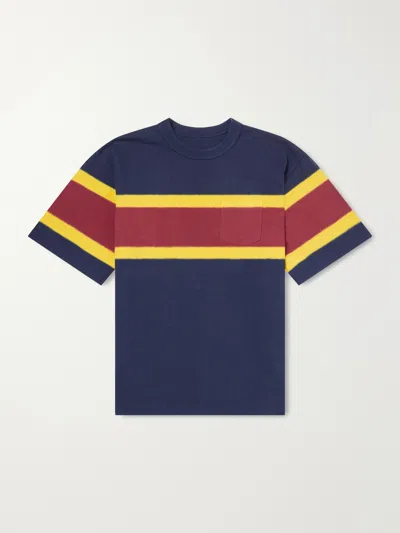 Sacai Mens Chusen-dyed Crew-neck Cotton T-shirt Navy Multi Xs