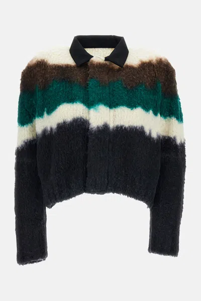Sacai Zigzag-knit Cropped Jacket In Black