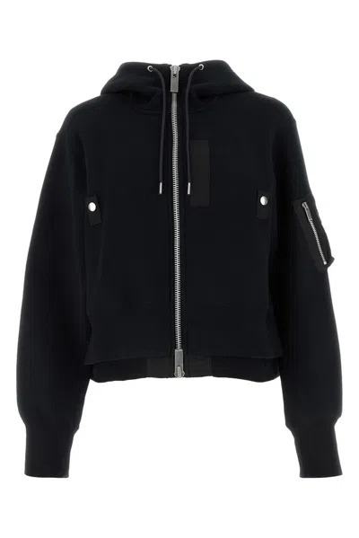 Sacai X Women's Sponge Sweat X Nylon Twill Zip Hoodie In Black