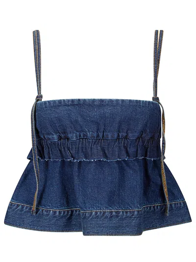 Sacai Classic Blue Denim Pullover With Buttoned Collar And Front Pocket