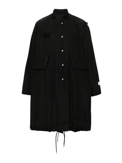 Sacai Thomas Mason Fishtail-design Coat In Black