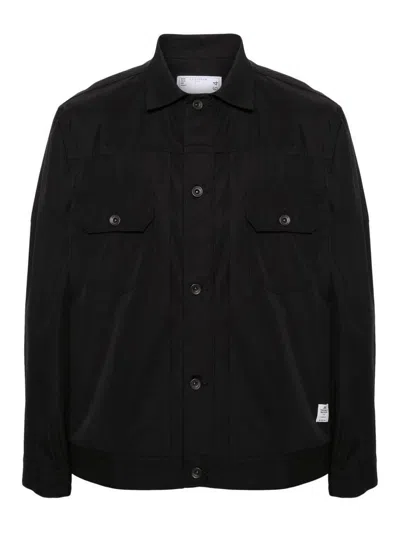 Sacai Pintuck-detailing Cotton Shirt In Black