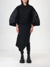Sacai Puff Nylon-sleeve Cropped Wool Pea Coat In Schwarz