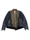 Sacai Quilted Olive Green And Navy Boxy Jacket In Blue