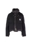 Sacai X Carhartt Wip Corduroy-collar Logo-patch Jacket In Black
