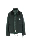 Sacai X Carhartt Wip Corduroy-collar Logo-patch Jacket In Green
