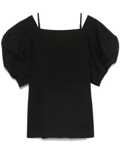 Sacai Cold-shoulder Mini Dress In Black