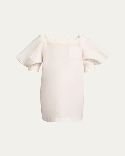 Sacai Cold-shoulder Puff Sleeve Mini Dress In Off White