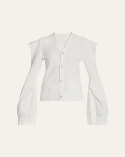 Sacai Cold-shoulder V-neck Cardigan In White