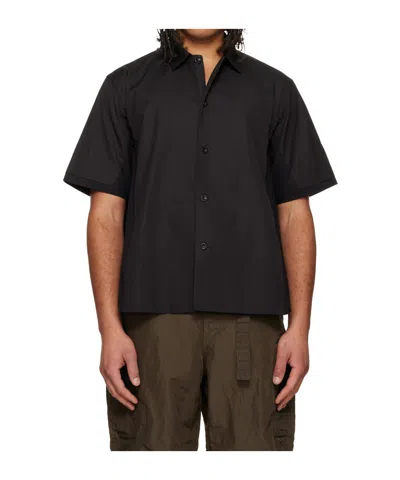 Sacai Collared Short-sleeved Shirt In Black