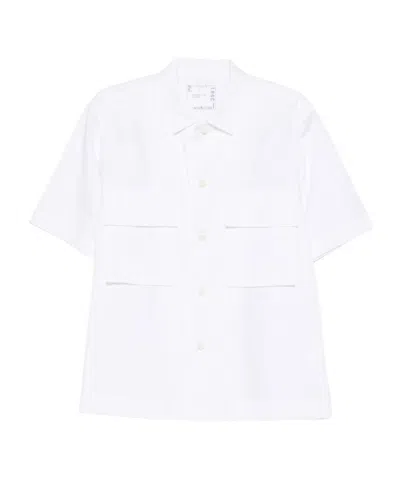 Sacai Collared Short-sleeved Shirt In White